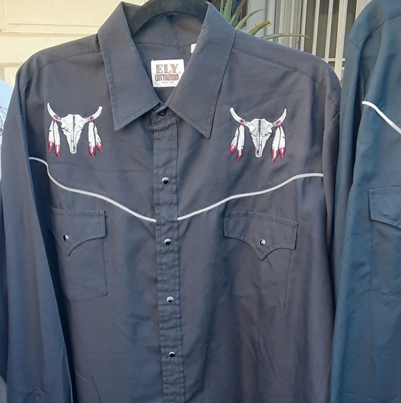 Ely Cattleman Cow Skull Embroidered Western Shirts - Picture 4 of 7